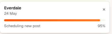 Live redo progress bar showing 95% — scheduling new post